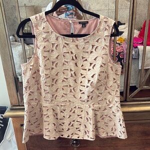 Ann Taylor Beige and Pink Sleeveless Peplum Blouse